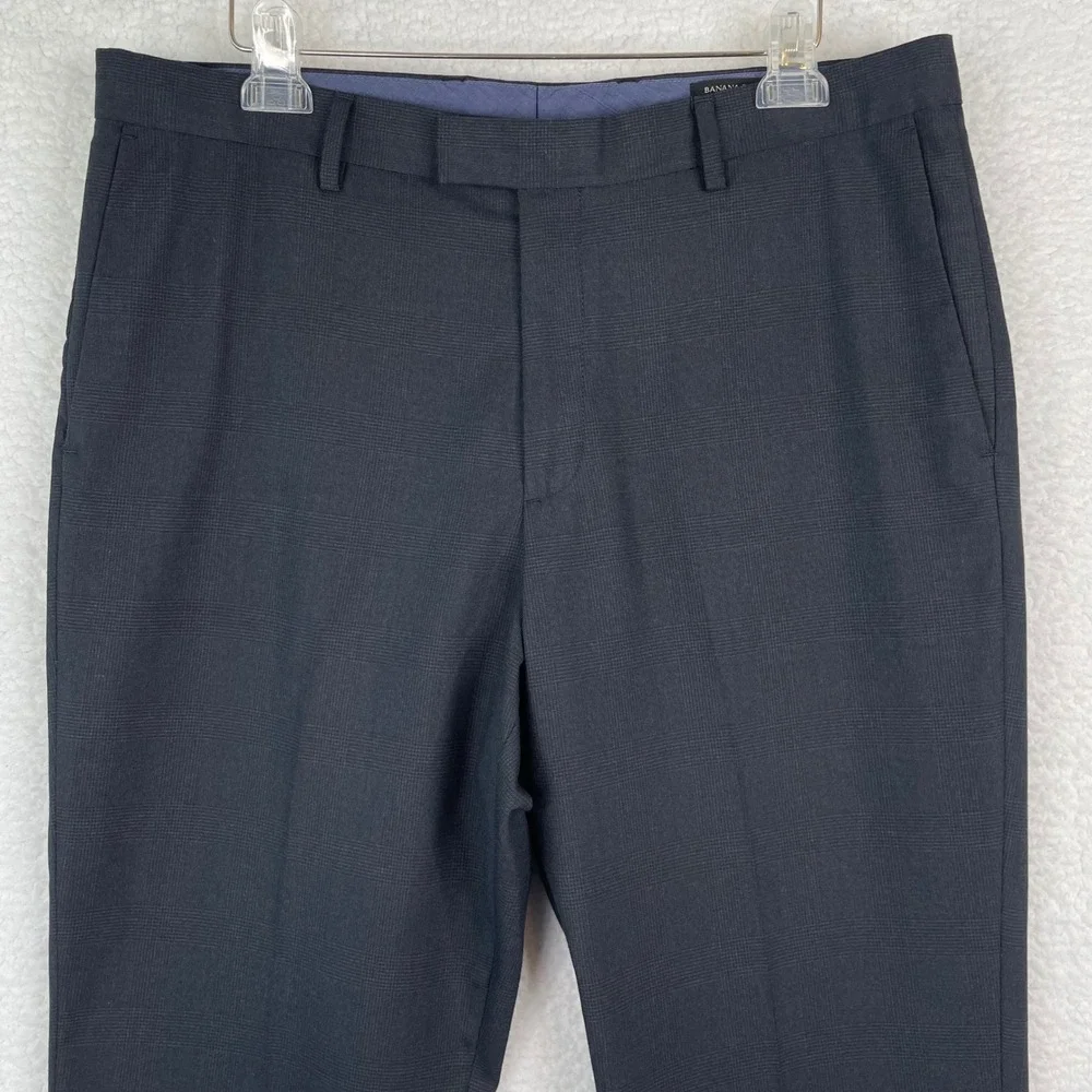 Banana Republic Mens 35x30 Dark Gray Glen Plaid Standard‎ Fit Dress Pants Slacks